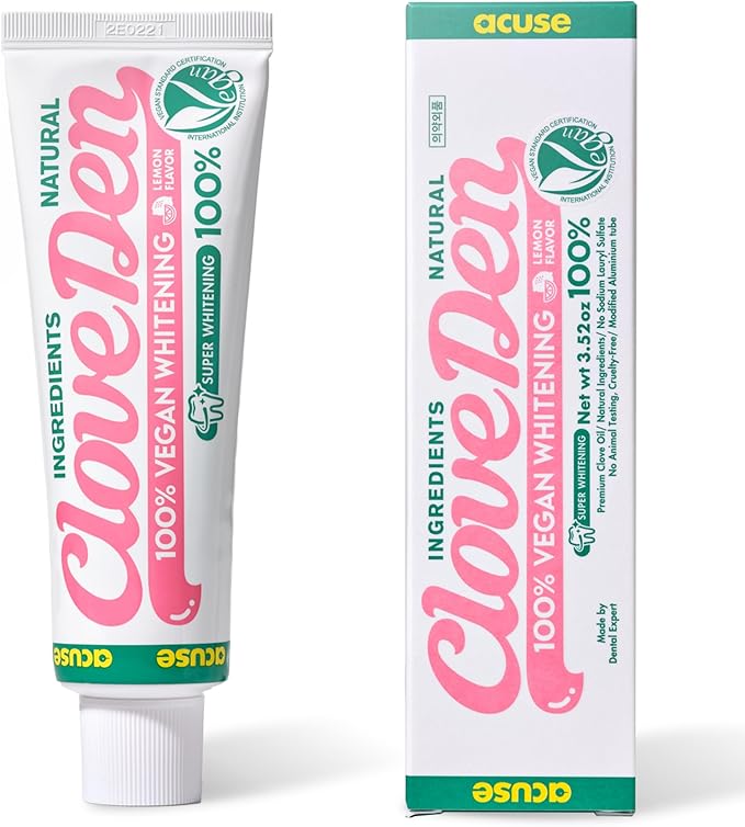 CloveDen Fluoride Free Vegan Whitening Toothpaste – Hydrogen Peroxide Stain Removal, Hydroxyapatite Enamel Support, Gentle Daily Whitening, SLS-Free, Lemon Mint Freshness, 3.52oz / 100g