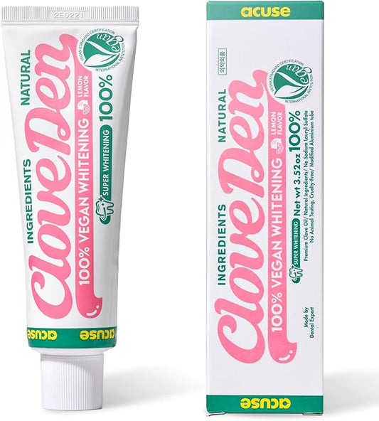 CloveDen Fluoride Free Vegan Whitening Toothpaste – Hydrogen Peroxide Stain Removal, Hydroxyapatite Enamel Support, Gentle Daily Whitening, SLS-Free, Lemon Mint Freshness, 3.52oz / 100g