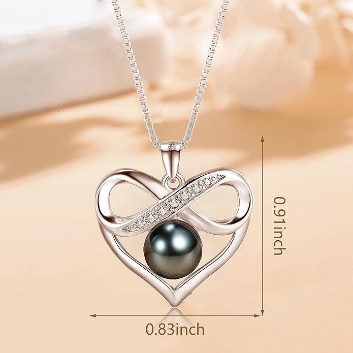 NONNYL Black and White Pearl Heart Pendant Necklace - Gift for Women Wife Wedding Birthday Anniversary - Mom Girlfriend Her on Mothers Day Valentines Day Christmas - 18K Gold Plated Sterling Silver