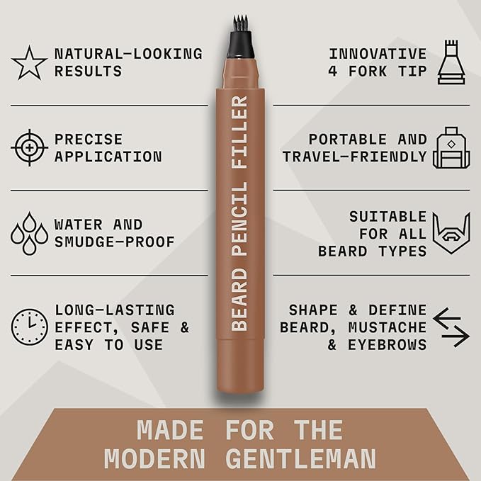 Striking Viking Beard Pencil Filler Pen Kit - 2 Pack, Light Brown - Precision Tip for Stubble Color - Gap-Filling Coverage with Beard Filler Pen Light Brown