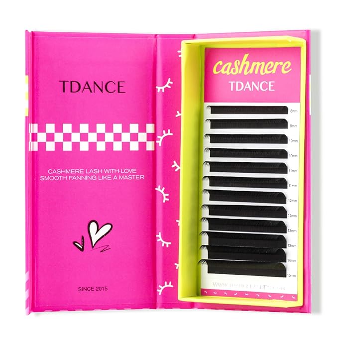 TDANCE Cashmere Lash Extensions Super Matte Black Volume Lash Extension C CC D DD B J L Curl 0.03-0.2mm Thickness Classic Lash Extensions Eyelash Extensions Professional Salon Use(0.03-LD,8-15mm)