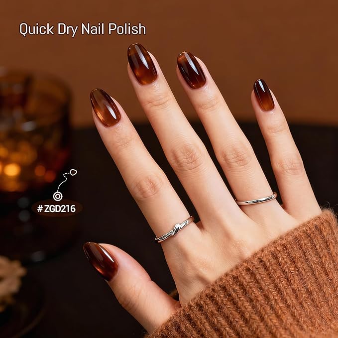 OpenLive 10ml Fall Jelly Nail Polish Set 6 Colors Gold Maple Leaf Pumpkin Yellow Burnt Orange Art Nail Polish Quick Dry for Women Girls Gift