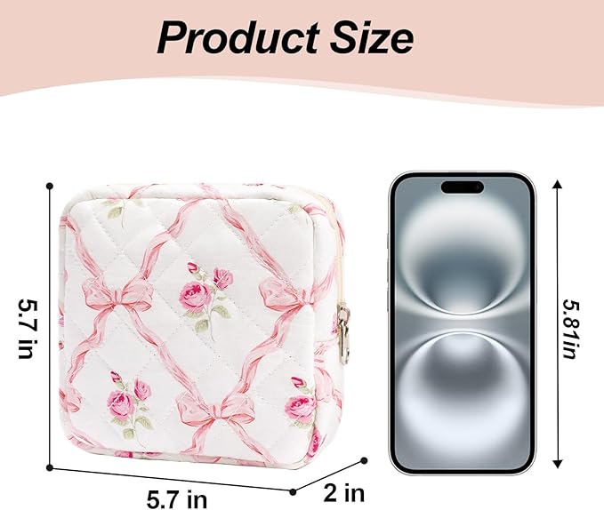 Small Makeup Bag for Purse,Quilted Cosmetic Pouch, Mini Make up Bags with Compartments Inside, Cute Cosmetic Organizer for Women, Travel Toiletry Bag