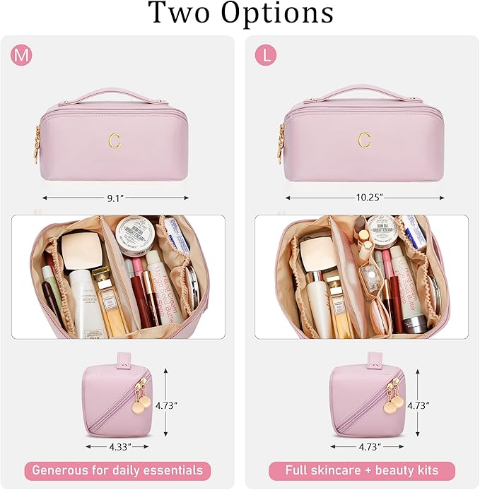 Gifts for Women Bridesmaid Gifts Personalized Initial Makeup Bag PU Leather Cosmetic Waterproof Travel Toiletry Bag (Medium)