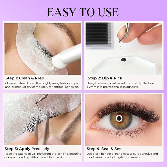 SAIGON LASH Eyelash Extensions, Mink Lash, Volume & Classic Lashes for Professionals, J/B/C/CC/D/L/M Curl, 4-15mm Length, Soft Korean PBT Fiber, 16 Rows Lash Tray (Black-J-0.03-4-7mm)