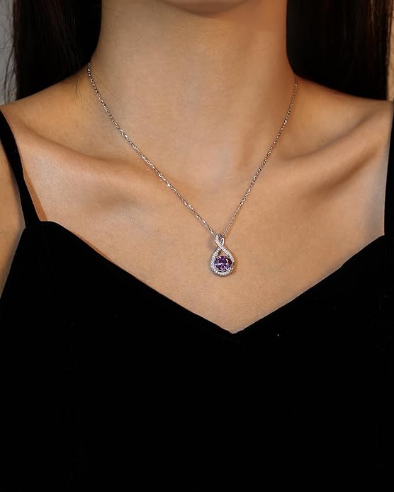 FANCIME Birthstone Necklaces for Women Fine Jewelry Sterling Silver Infinity Pendant Anniversary Birthday Gifts for Her Women Wife Mom Lady Daughter, Chain 16"+2" Extend