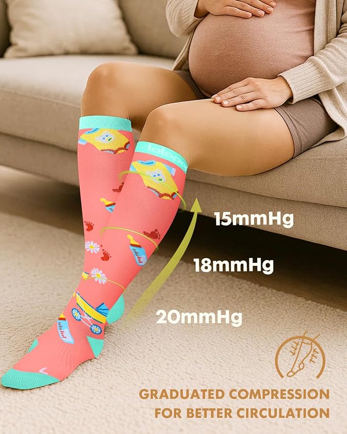 Lalapapa Thick Soft Cotton Compression Socks for Women Men 15-20mmHg Knee High Breathable Cotton Socks for All Day Comfort
