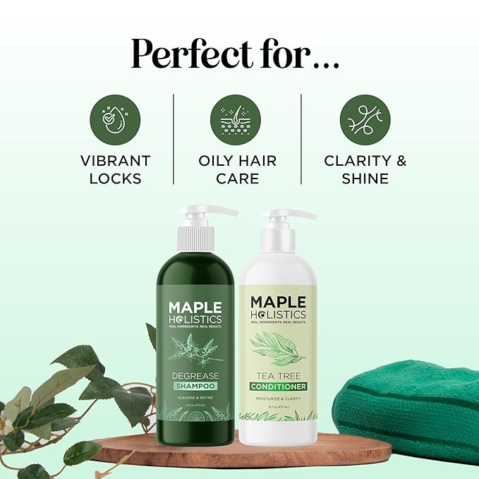 Shampoo and Conditioner for Oily Hair and Scalp - Sulfate and Paraben Free Shampoo and Conditioner Set for Oily Hair with Deep Cleansing Tea Tree Oil - Vegan Color Safe & Cruelty Free (16 Fl Oz)