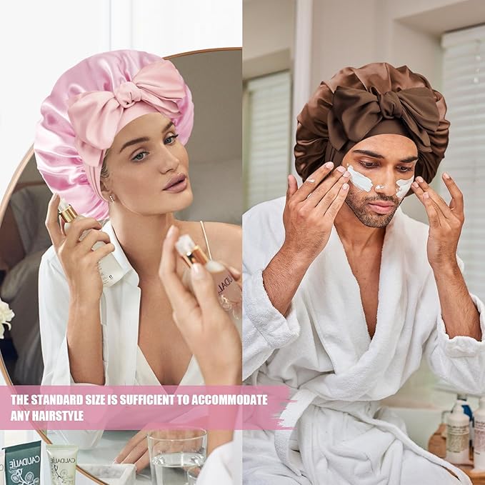 Silk Bonnet for Sleeping Women, Adjustable Soft Satin Lined Bonnet with Tie Band, Double Layer Sleep Night Cap
