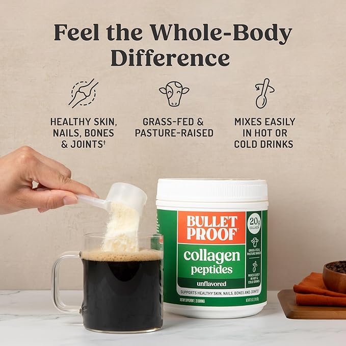 Bulletproof Unflavored Collagen Peptides Powder, 17.6 Ounces, Grass-Fed Collagen Protein and Amino Acids for Skin, Bones and Joints, Packaging May Vary