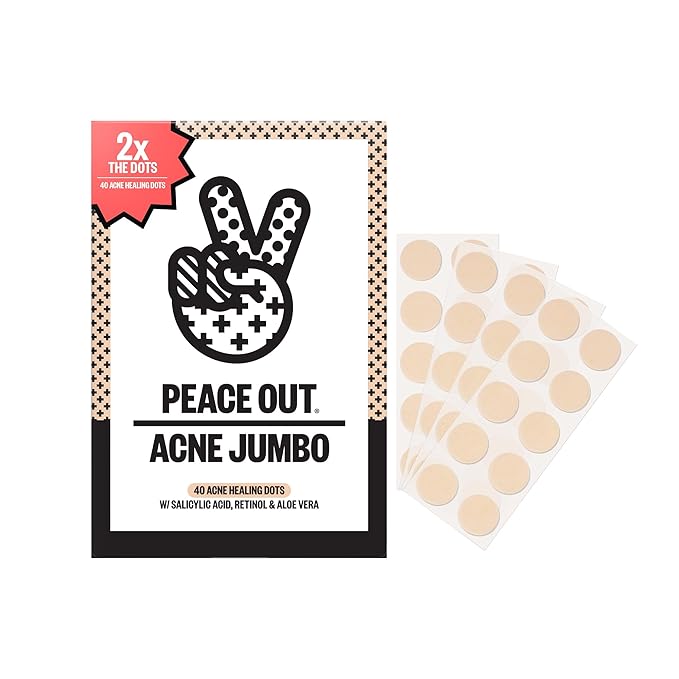 PEACE OUT Acne Healing Dots Hydrocolloid Pimple Patches, Acne Spot Patches with Salicylic Acid, Retinol, and Aloe Vera for Blemishes and Breakouts, 40 Count