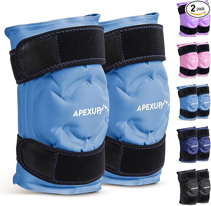 APEXUP Ice Pack for Knee Pain Relief, Large Reusable Wrap After Surgery, Flexible Gel Cold Pack for Injuries, Pain Relief for Back, Shoulder, Elbow, Ankle and Leg (Blue, L, 2PK)