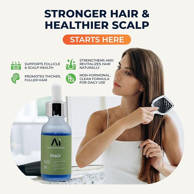 Amino Innovations Peptide Hair Serum for Hair Growth - Thicker, Fuller, and Stronger - with Copper Tripeptide-1, Zinc Thymulin & PTD-DBM - DMSO-Enhanced Formula for Scalp Health and Resilience