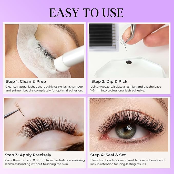 SAIGON LASH Easy Fan Eyelash Extensions, Volume Lash Tray for Lash Techs, C/CC/D Curl, 0.03/0.05/0.07mm Thickness, 8-15mm Mixed Lengths, 16 Rows, Soft PBT Material, Black (D-0.05)