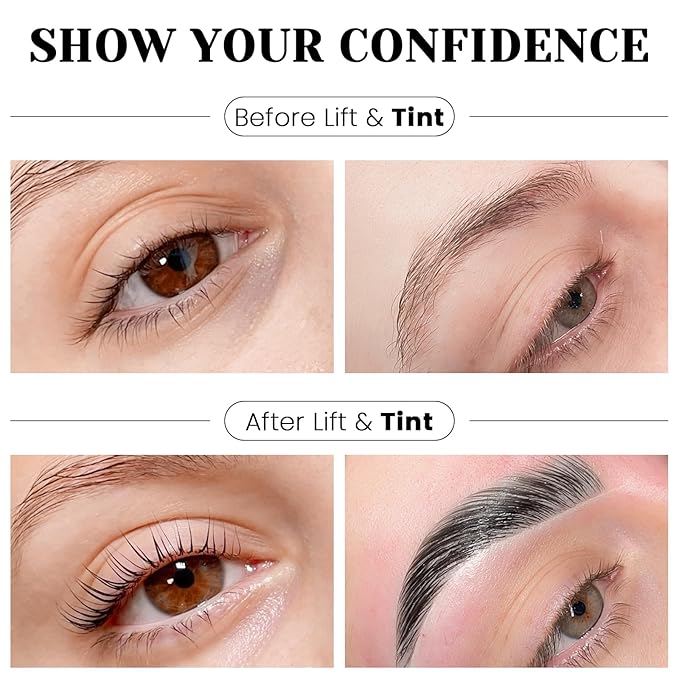 Libeauty Lash Lift and Color Kit Black, 4-in-1 Eyelash Perm and Brow Lamination Set with 15ml Large Volume Black Cream, DIY Eye Lash Wave and Brow Setting Tools for Home Use, 4 Weeks Curl & Definition