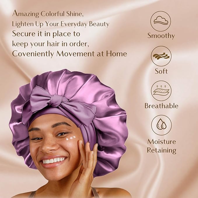YANIBEST Adjustable Silk Bonnet for Sleeping Women Double Layer Satin Bonnet Reduce Friction Prevent Frizz Curly Hair