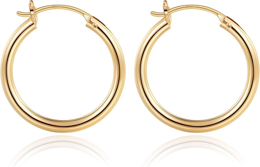 M MOOHAM 14K-Gold-Plated Hoop Earrings for Women - Hypoallergenic 14K Gold 925 Sterling silver-plated Post Sensitive Ears Nickel Free Hoops Earrings Set for Women Jewelry Lightweight 13-60mm