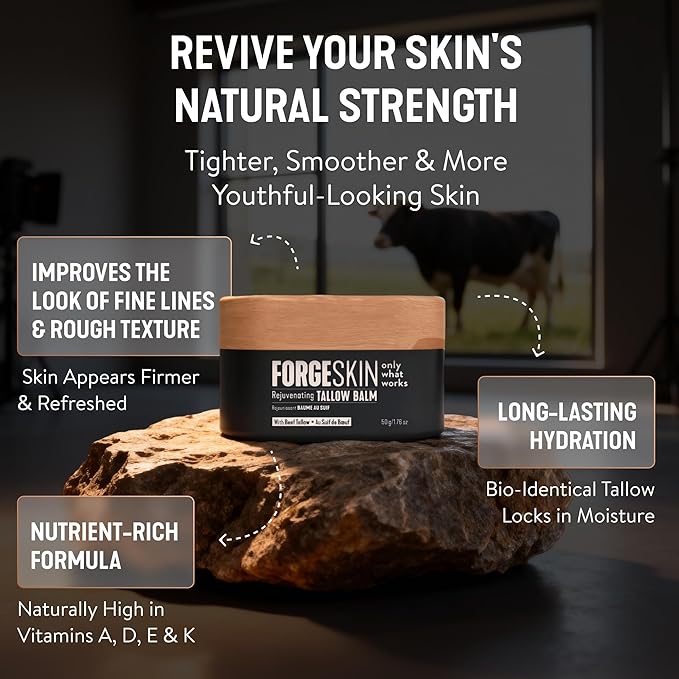 FORGE SKIN® Wrinkle Defense Beef Tallow Balm for Men [TALLOW-BASED] Moisturizer for Face Hydration - Hydrating Anti Aging Skin Cream - Natural Facial Skincare Lotion with Essential Oils (1.7 OZ)