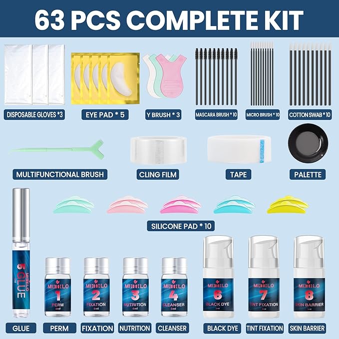 Duoffanny 63 Pcs 4-In-1 Lash Lift Kit & Brow Lamination Kit Natural Black Color Set, Lasting for 6-8 Weeks, Eyelash & Eyebrow Perm Diy Professional Kit, Easy for Home & Salon Use