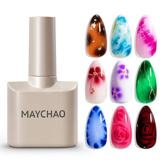 MAYCHAO 15ml Clear Blooming Gel Nail Polish, UV LED Blossom Gel Polish for Spreading Effect Marble Floral Print Watercolor Nail Art Design for Home Nail DIY Manicure, 0.5 Fl Oz