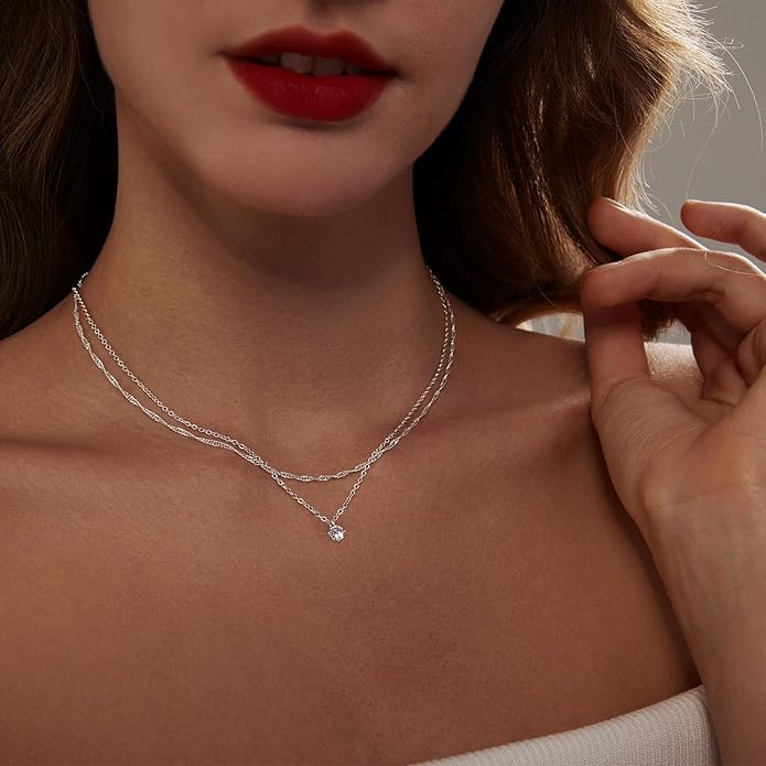Luxval Diamond Pendant Gold Necklace for Women，Dainty 18k Gold Plated Choker Necklaces Simple Gold Jewelry Gifts for Women Girls