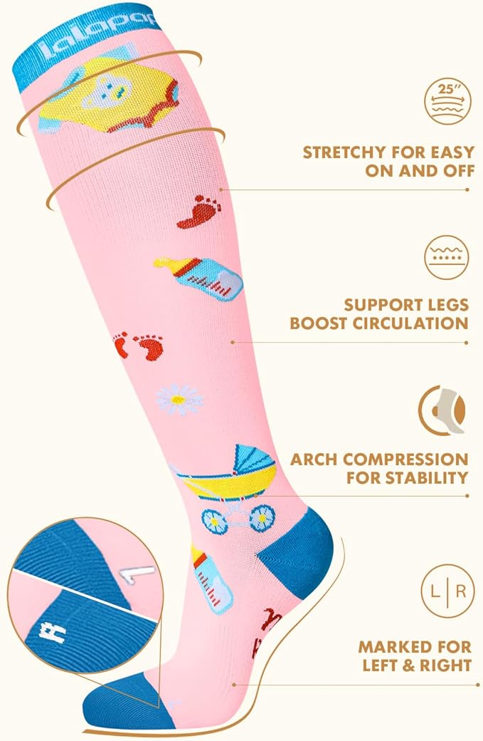 Lalapapa Thick Soft Cotton Compression Socks for Women Men 15-20mmHg Knee High Breathable Cotton Socks for All Day Comfort