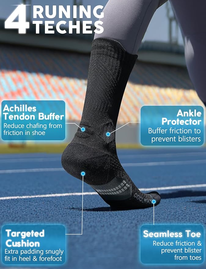Juclise Womens Coolmax Bamboo Viscose Compression Running Crew Socks, Moisture-Wicking Anti-Blister Hiking&Gym Athletic