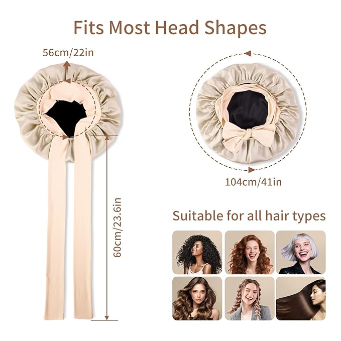 Silk Bonnet for Sleeping Women, 22 Momme 100% Mulberry Silk Sleep Cap, Double-Layer Reversible Silk Hair Wrap for Women & Night Hair Care, Fits All Hair Types – Champagne