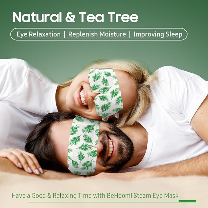 BeHoomi Steam Eye Mask, 10 Packs Heated Eye Mask, Self Heating Disposable SPA Warm Compress for Eyes Sleep Mask, Travel Essentials & Relaxation Gifts, Stocking Stuffers (Tea Tree Scent)