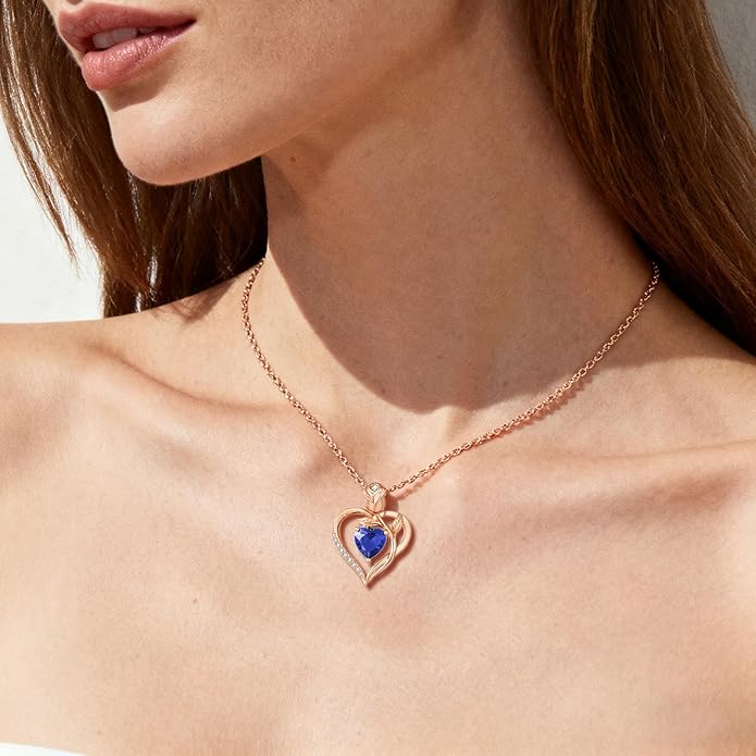 1.2CT Rose Heart Necklace Option of Moissanite or Lab-Grown Sapphire Ruby Emerald&More Necklace for Women Birthstone Girlfriend Necklace S925 Sterling Silver 18K White/Rose Gold Plated D Color VVS1 Gift for Wife Mother Daughter for Birthday Anniversary...
