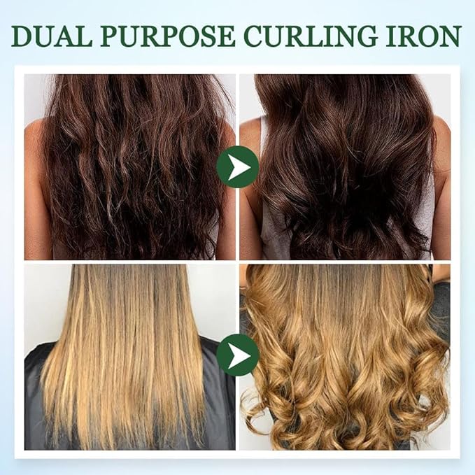 2 in 1 Mini Dual Purpose Curling Iron, 2026 New Portable Curling Wand & Flat Iron Hair Straightener, Mini Wave Hair Curling Iron Wand for Short and All Hair Types (Green)