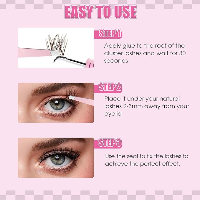 FADLASH Lash Extension Kit Fluffy Brown Lash Clusters 0.07 D Curl Wispy Eyelash Clusters with Lash Bond and Seal Lash Tweezer DIY Lash Clusters Kit for Beginners at Home(SNR028-0.07D, 8-16mm Kit)
