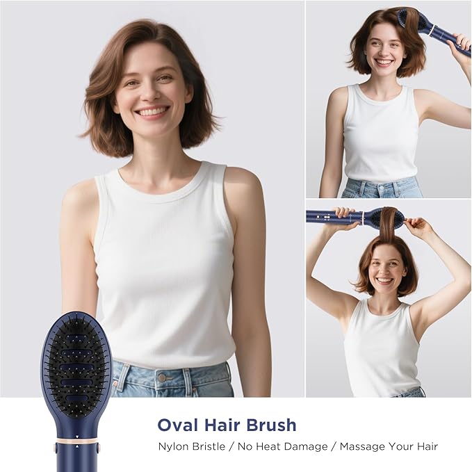 6-in-1 Hair Dryer Brush, 110,000 RPM High Speed Hair Dryer with Air Straightener, 28mm AUTO Curlers, IG INGLAM MegaAIR 2.0 Multi-Styler Set Volumizing and Shape, Prussian Blue