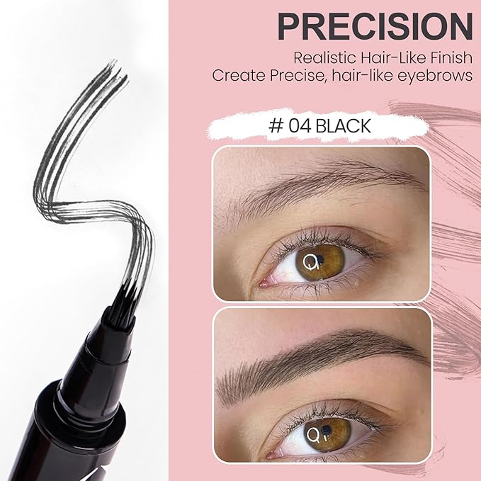 Eyebrow Pen, 3D Multi-Forked Eyebrow Pencils for Women, Waterproof Liquid Brow Pencil with Angled Brow Brush for Hair-Like Strokes, 24hrs Long Lasting Quick Dry Touch-Up Eyebrow Pen, Easy to Use- #04
