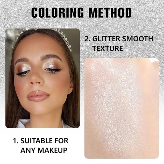 Glitter Singe Eye Shadow Palette Makeup, Pearl White Glitter Monochrome Eyeshadow For Older Women, Mini Pressed Pigmented Waterproof Sombras Para Ojos, Vegan, Talc, Paraben & Cruelty Free