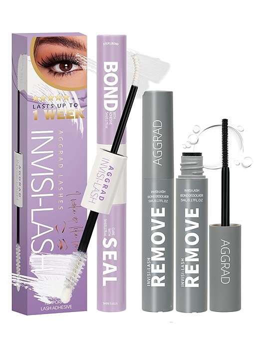 Clear Lash Cluster Glue Bond and Seal Waterproof 150H Super Strong Hold Long-Lasting for Eyelash Clusters Extensions DIY Self Adhesive Individual Lash Glue Kit Clear Bonder & Sealant with Remover