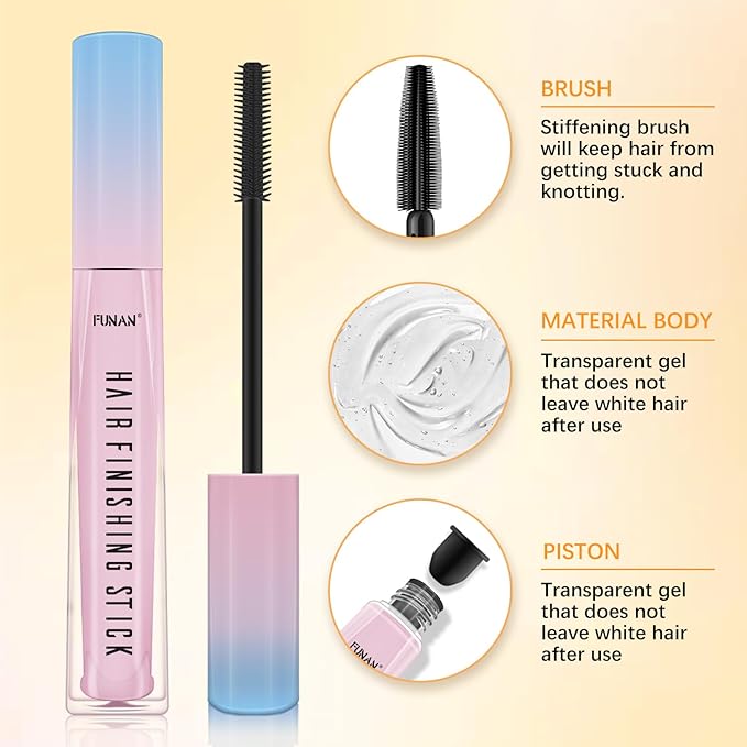5 Packs Set Hair Wax Stick，Hair Finishing Stick and Edge Brush Rat Tail Comb Bristle Hair Brush，Slick Stick for Hair Non-greasy Styling Hair Pomade Stick，Hair Bun Hair Accessories for Women Grils