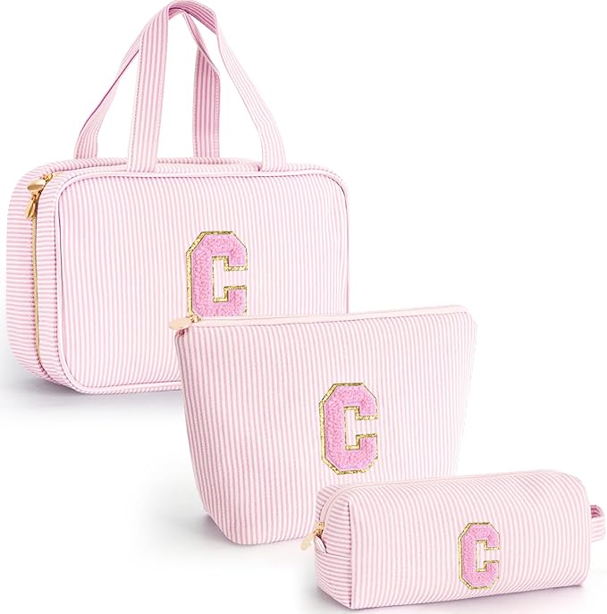 Valentines Day Birthday Gift Idea - Preppy Toiletry Bag Makeup Bag for Women Her - Personalized Cute Makeup Pouch for Girlfriend Bridesmaid Wife Mom | Travel Toiletry Cosmetic Bag - Pink C