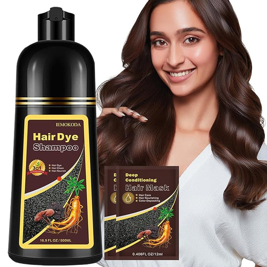 Instant Dark Coffee Hair Dye Shampoo for 100% Gray Hair Coverage, Natural Herbal Hair Color Shampoo Hair Dye, 3 in 1 Coloring & Care Formula Lasts 3-4 Weeks, Easy & Quick to Use for Women Men, 500ML