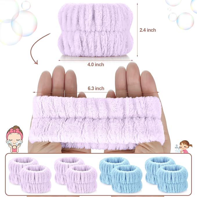 Darfukei Wrist Bands for Washing Face, 4pcs Spa Face Washing Wristbands, Microfiber Arm Wrist Towels, Absorbent Wash Wristbands for Woman Men, Prevent Water from Spilling Down Your Arms