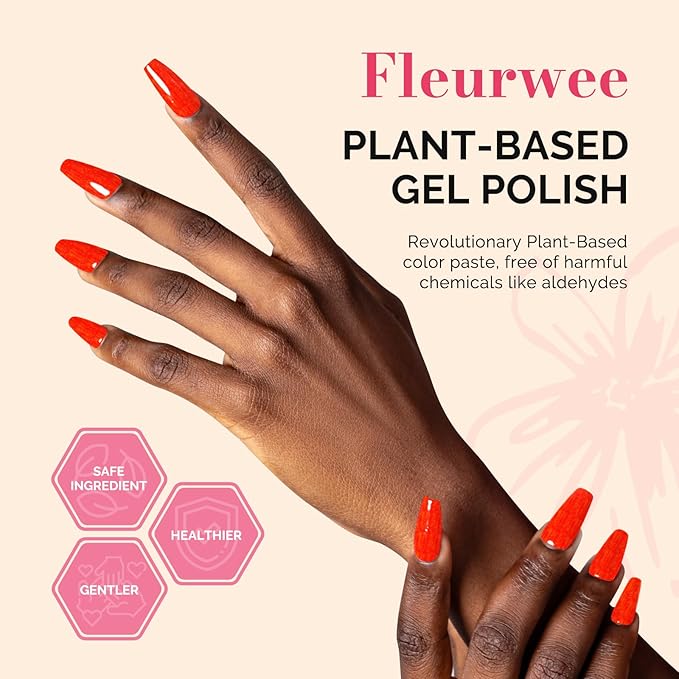 MelodySusie Fleurwee Plant Based Gel Nail Polish, Hema Free Glitter Red Nail Polish, Soak Off UV LED Gel Polish Gift for Women 21 Non Toxic Long Lasting Nail Art Manicure Salon DIY at Home P38