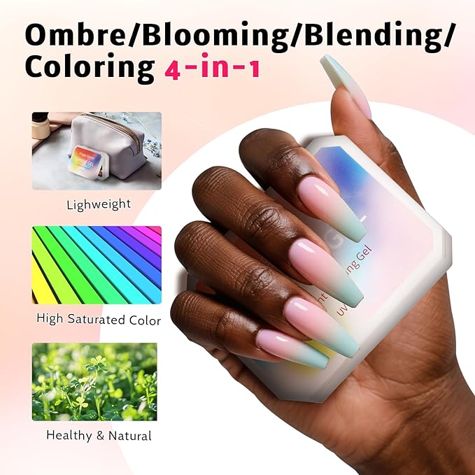 Karroy Sponge Pat Paint Nail Gel, 9 Colors Ombre Nails Gradient Gel Nail Blush Blooming Aura Nails Drawing Stripper Floral Painting Nail Art, No Wipe, UV/LED Curing (9 Colors H)