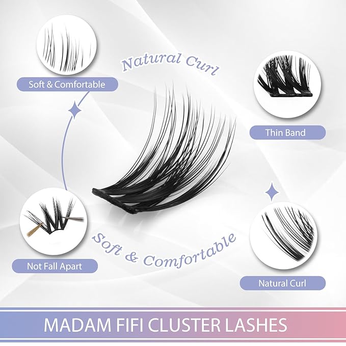 Madam Fifi Fluffy Lash Clusters, 156 Lightweight Clusters Individual lashes, 8-14mm Individual Lashes DIY Cluster Lashes Extension Soft Comfortable False Eyelashes (Wispy-Mixed)