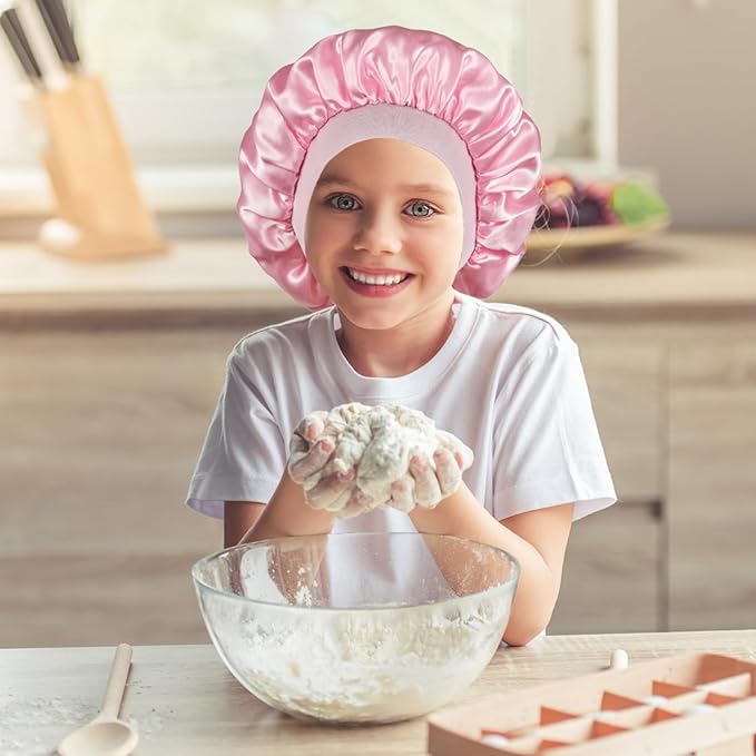 3 Pcs Bonnet for Kids, Kids Bonnets for Girls, Satin Silk Hair Bonnet for Sleeping, Soft Wide Band Sleep Cap for Curly Hair Braids for Teens Child Toddler