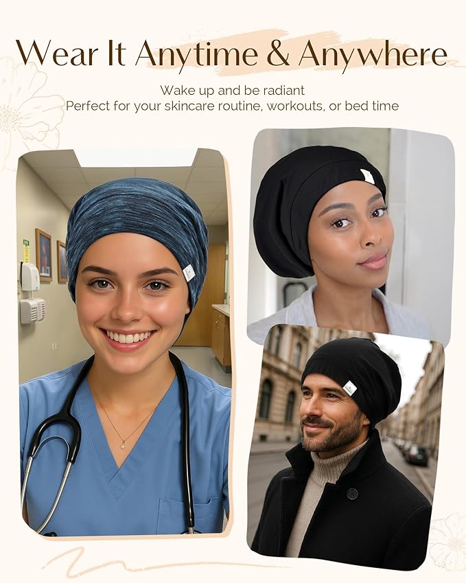 YANIBEST Silk Satin Bonnet Hair Wrap for Sleeping - Adjustable Stay on Silk Lined Slouchy Beanie Hat for Curly Hair and Braids