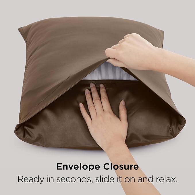 Bedsure Satin Pillowcases, Similar to Silk Pillow Cases Queen Size Set of 2, Pillow Case for Sleeping Women with Envelope Closure, Gifts for Women Men, Brown, 20x30 Inches, 2pcs