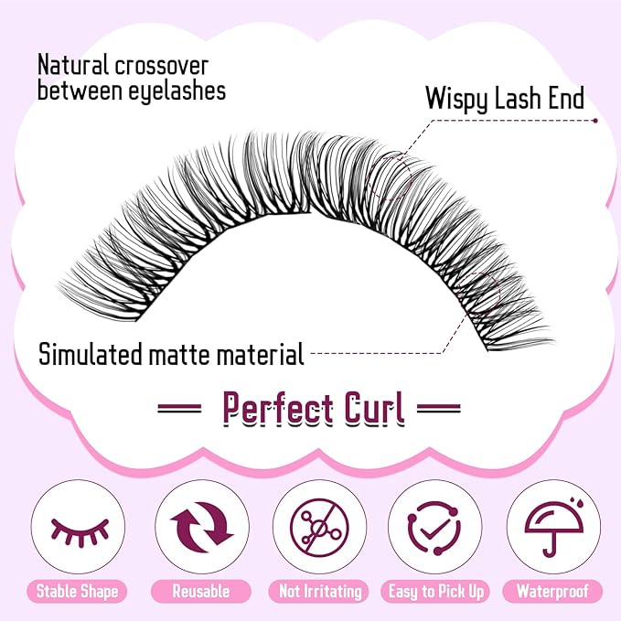 Lash Clusters 30D+40D+60D+80D Wispy Individual Lashes D-Curly Volume Lash Extensions 10-18mm Natural DIY Cluster Lashes for Beginners