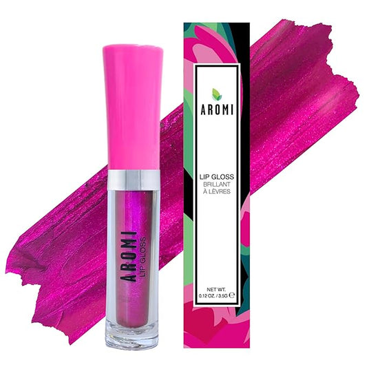 Aromi Fuchsia Lip Gloss | Highly Pigmented Magenta Pink Lip Color, Glossy Finish, Plumping Lip Oil, Non-Stick, Shimmery, High-Shine (Fab Fuchsian)