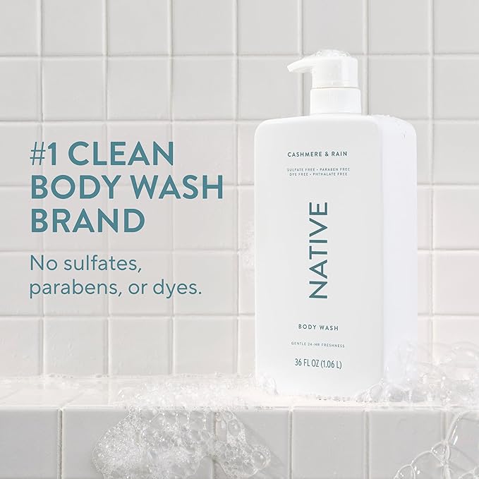 Native Sulfate Free Body Wash Contains Naturally Derived Ingredients | for Women & Men| Cashmere & Rain, 36 oz