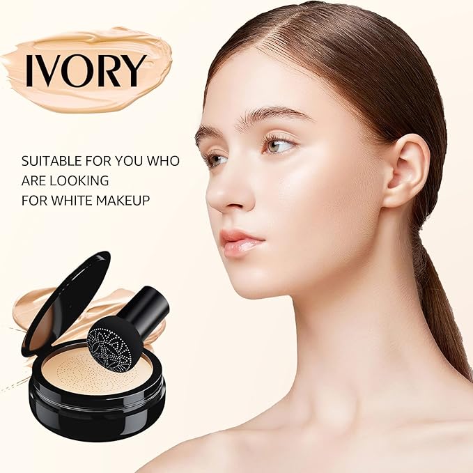 Air Cushion CC Cream - Moisturizing BB Cream Foundation, Long-Lasting Waterproof New Mushroom Head Cushion Foundation Concealer for Even Skin Tone (Ivory, 1 PCS)